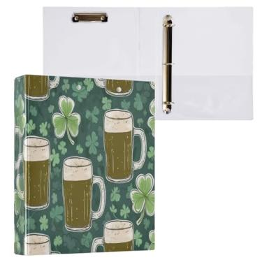 Imagem de Burbuja Pasta St. Patrick Beer com 3 argolas de 3 cm para trabalho de escritório, fichário aberto D serve para papel tamanho carta com visão clara, 2 bolsos, 1 pacote