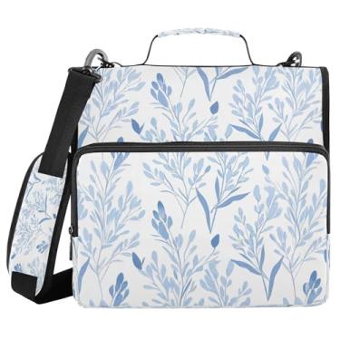 Imagem de Burbuja Pasta de fichário Blue Wispy Wildflower com zíper com 3 anéis com lixa expansível e alça de ombro para laptop de 13 polegadas, vários bolsos para trabalho de escritório