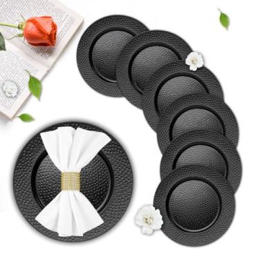 Imagem de PROY 50 peças de placas de carregamento marteladas, carregadores de prato de jantar elegantes pretos de 33 cm, pratos de carregador redondos reutilizáveis de plástico para mesa, casamento, festa