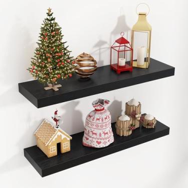 Imagem de Prateleiras flutuantes para parede 61 cm L x 17 cm P x 3 cm A, prateleiras de parede de madeira projetada com suportes invisíveis para sala de estar, quarto, banheiro, escritório, cozinha, decoração e