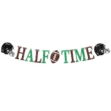 Imagem de Football Half Time Banner, Sports 6 Months Birthday Decor, Half Way to One, Football Touch Down Sports Theme Baby’s Half Year Birthday Baby Shower Party Decorations Supplies Green and Brown Glitter