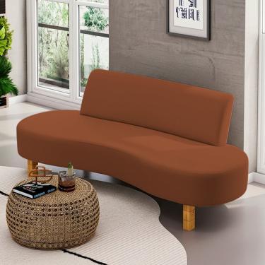 Imagem de Sofá Orgânico Sala De Estar Raisa 180cm 03 Lugares Pés De Madeira Veludo Terracota - Desk Design Cor Terracota
