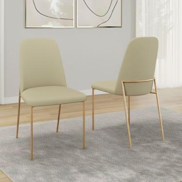 Imagem de Kit 02 Cadeiras Sala De Jantar Lior Com Encosto Estofado Base Dourada Linho Bege - Desk Design