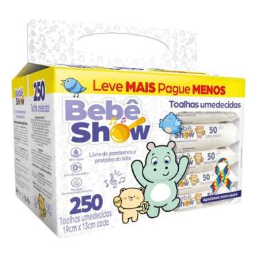 Imagem de Kit 5 Pacotes 250 Toalhinhas Lenço Umedecido Bebê Show 50 Unid Sem Alc