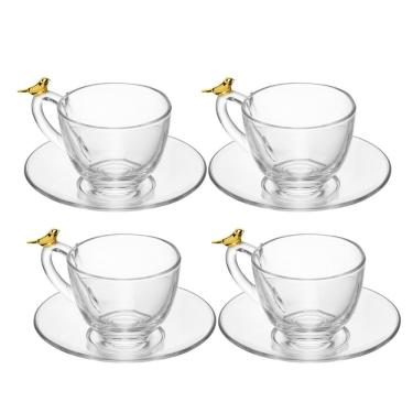 Imagem de Jogo 4 Xícara De Café Com Pires Golden Bird Pássaro 80ml Cristal Ecológico Wolff