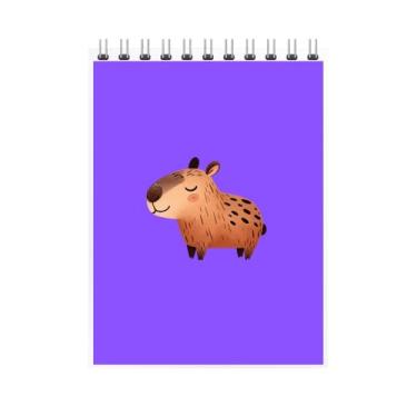 Imagem de Caderno Espiral com Ilustração de Capivara Fofa, Design Colorido, Fundo Cinza/Laranja/Roxo, Estilo Infantil (2, Roxo)