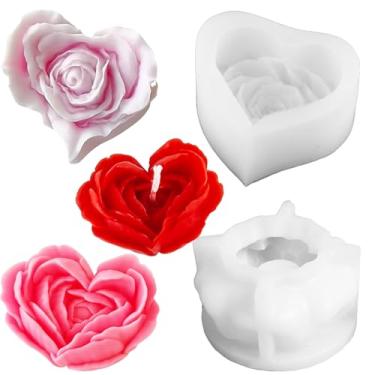 Imagem de TOPYS 2 moldes de velas de flores em forma de coração, moldes de aromaterapia de silicone rosa 3D, molde de design de dia dos namorados para fazer velas, sabonete, cera, suprimentos de artesanato