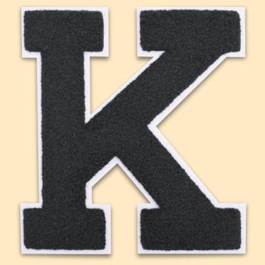 Imagem de QianSiLi Adesivos de letras universitárias de chenille preto de 11 cm, letras grandes para jaquetas Letterman, moletons com capuz, mochilas, coletes, roupas, adesivos individuais de letra K