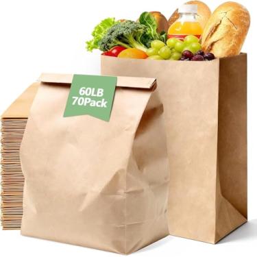 Imagem de EKACO Pacote com 70 sacos de papel marrom grandes, 30 x 17 x 43 cm, sacos de papel Kraft resistentes de 27 kg para compras, almoço, viagem, varejo e reciclagem