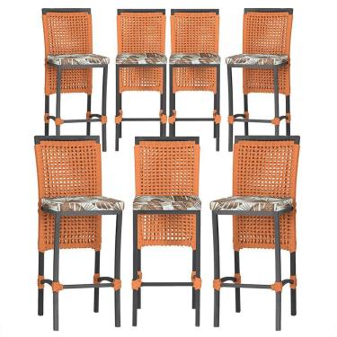 Imagem de 7 Banquetas Em Alumínio Roma Preta Corda Náutica Tecido 6 Terra Cota