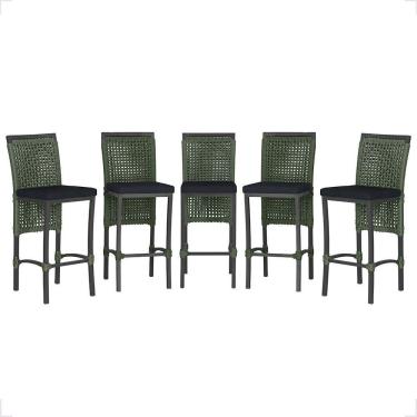 Imagem de 5 Banqueta Em Alumínio Roma Preta Corda Náutica Tecido 12 Verde