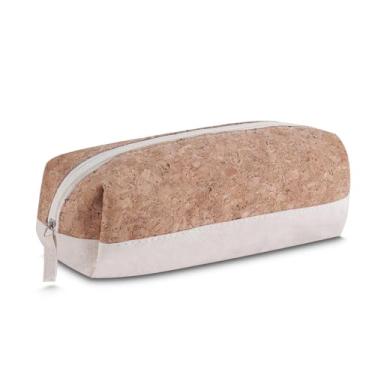 Imagem de Necessaire em Cortiça e Algodão Cru, Design Moderno, 8x21x6cm, Bolsa de Higiene Pessoal com Zíper