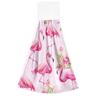 Imagem de Flamingos rosa flores vibrantes toalhas de cozinha penduradas no outono toalhas de banho toalhas de gravata absorvente macio decoração de casa conjunto de 2, 45 x 35 centímetros