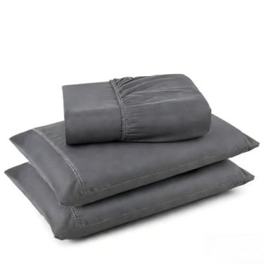 Imagem de Conjuntos de Roupas de Cama 3 peças Fronha Ponto Palito Tecido Macio (Cinza,King Size)