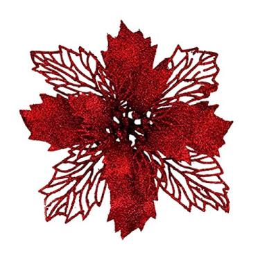Imagem de Jectse 10 PEças de Flores de Poinsétia Com Glitter de Natal, Flores Artificiais Reutilizáveis ​​para Decorações de árvores de Natal, Com Material PE para Janela de Porta de Parede, (#2)