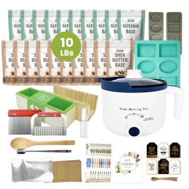 Imagem de PIUH Saboneteira com base de sabão de 4,5 kg, kits de fabricação de base de sabão de 4,5 kg para adultos, incluindo sabonete, 3 moldes, base de sabão transparente e branco e suprimentos de embalagem