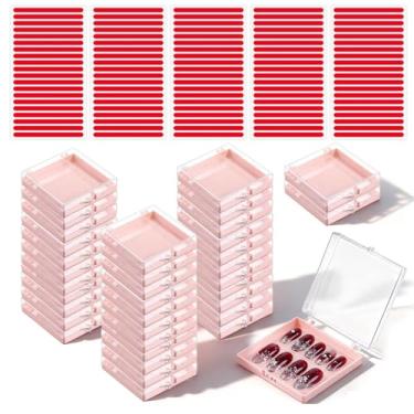 Imagem de Hpmjz Pacote com 50 caixas de unhas para exibição de unhas, caixa organizadora de unhas artificiais, embalagem com 100 fitas adesivas para salão de beleza