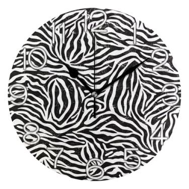 Imagem de GAIGEO Relógio de parede listrado preto arrojado com estampa de zebra analógico decorativo relógio de cozinha rústico redondo sem tique-taque silencioso, decoração de parede retrô moderna art déco, 25