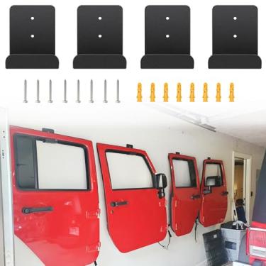 Imagem de Suporte de suporte de armazenamento de porta removível montado na parede para Jeep Wrangler CJ YJ TJ LJ JK JKU JL JLU (pacote com 4)