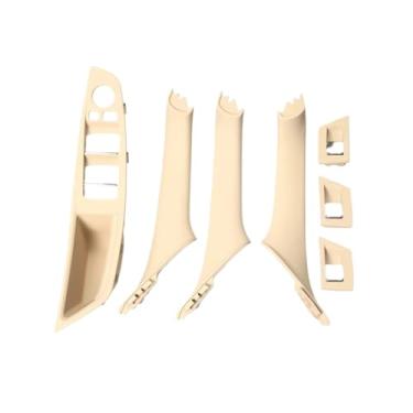 Imagem de Maçaneta da porta interna do carro com padrão de fibra de carbono LHD/RHD compatível com BMW Série 5 F10 F11 520d 525d 530d 535i Painel interno da tampa da guarnição(Beige LHD)