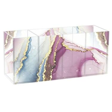 Imagem de TSENQUE Porta-lápis acrílico de mármore branco e roxo personalizado para mesa, suporte de arte fofo, copo de papelaria para canetas, decoração de escritório, organizador de mesa