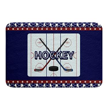 Imagem de Tapete de banheiro de hóquei no gelo, 50 x 81 cm, tacos de hóquei no gelo, decoração de banheiro de pelúcia, tapetes de banho de microfibra macia antiderrapante para banheira, chuveiro, banheiro