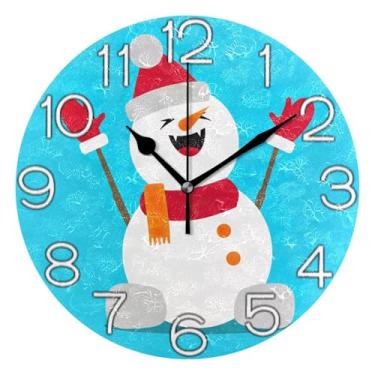 Imagem de GAIGEO Relógio de parede decorativo analógico operado por bateria relógio de cozinha rústico, retrô moderno art déco decoração de parede desenho animado azul boneco de neve de Natal, 25 cm, ponteiros