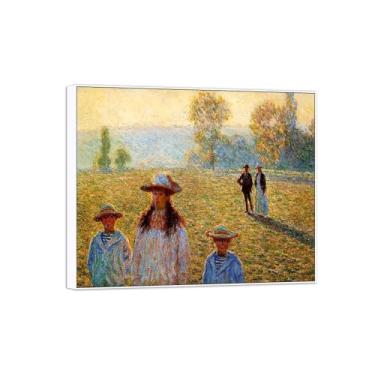 Imagem de Claude Monet Famosas Impressões em tela de arte de parede prontas para pendurar - paisagem em Giverny - pintura com moldura branca para decoração de sala de estar 70 x 85 cm 27 x 33 pol