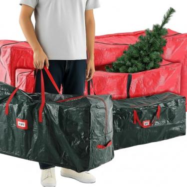 Imagem de Amylove 4 peças de 3,7 m/2,7 m/2,3 m/1,4 m Bolsa de armazenamento de árvore de Natal Artificiais de Natal Caixa com zíper com alças de transporte, recipiente de plástico impermeável para árvore de