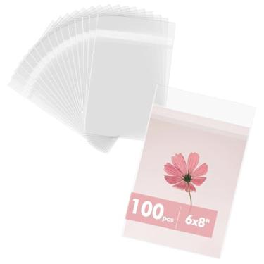 Imagem de Mat Board Center Sacos de armazenamento com mangas cristalinas de 15 x 20 cm, pacote com 100 sacos de celofane autovedantes para impressões de 15 x 20 cm, fotos, cartões