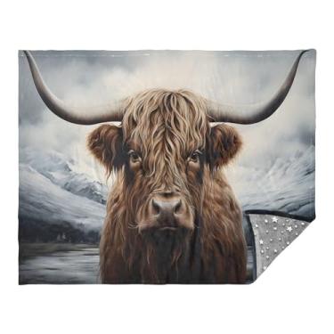 Imagem de CEBUGI Cobertor de flanela quente macio 127 x 178 cm para sofá-cama, escritório, acampamento, viagem, oeste, highland, vaca, uso em todas as estações