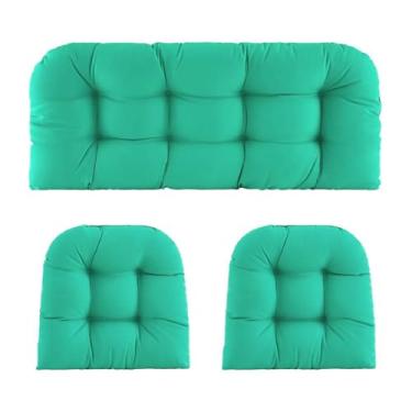 Imagem de BAHULA Almofadas de vime para cadeira de exterior, almofadas de sofá impermeáveis para móveis de pátio, almofadas de assento de móveis de vime de pátio, uma poltrona e duas almofadas em forma de U