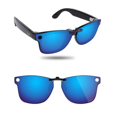 Imagem de Fiskr Óculos de sol polarizados Clip-On para Ray-Ban Meta Wayfarer RW4008 e Gen 2 RW4012 (tamanho 53-22) - Proteção UV - Ajuste universal - Não abre - Azul gelo