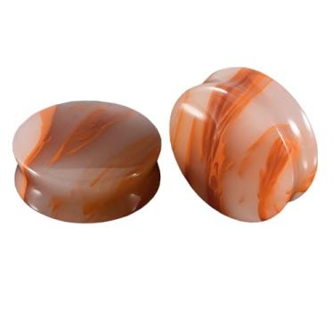 Imagem de 2 peças de alargadores de orelha de vidro ágata vermelha/verde túneis alargadores de orelha expansores de orelha para mulheres e homens 6-25 mm (vidro de ágata vermelha, 0g (8 mm))