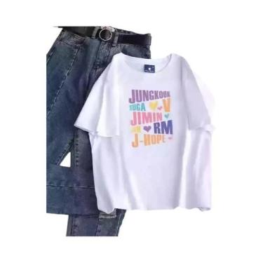 Imagem de Camiseta Unissex Kpop Jungkook Jimin V JHope Rm Jin De Manga Curta Cas