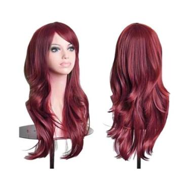 Imagem de Peruca Sintética Longa Ondulada Rosa Roxa De 70cm Para Mulheres Fantas