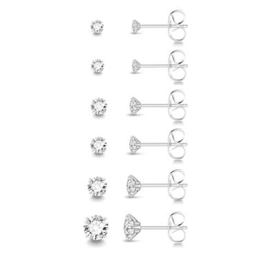 Imagem de Conjunto de 3 a 5 pares de brincos quadrados para homens e mulheres, brincos de zircônia cúbica transparente preenchidos com ouro 14 K, hipoalergênicos, de aço cirúrgico, com costas planas para