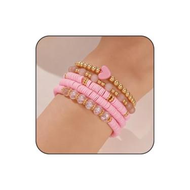Imagem de WCRAZYE Pulseiras de coração de dia dos namorados para mulheres, feitas à mão, boêmia, multicamadas, coração, empilháveis, amizade, presentes de festa de aniversário, Adjustable, Metal Metal Liga