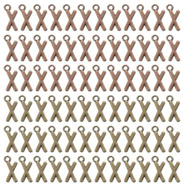 Imagem de YELARXI Pingente de letra A-Z com inicial do alfabeto pingente de liga capital, adequado para fazer joias pulseiras DIY colar - x (pacote com 100, ciano escuro/bronze vermelho)