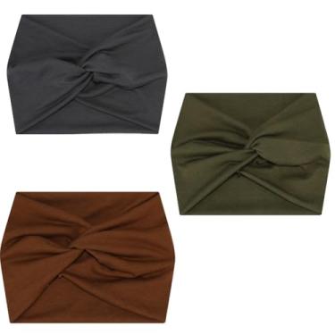 Imagem de Conjunto de 3 faixas largas de turbante, moderno, tecido elástico, nó grande, acessório de cabelo boho para uso diário