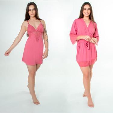 Imagem de Kit Robe Feminino Luxo Noiva Camisola Renda Confortável - NoBrand, San