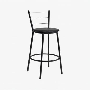 Imagem de Mobiliário Brasil Banqueta Baixa com Encosto, Assento Estofado em Napa Preta, Base Metal Tubular, Circular, 70cm Altura x 35cm Largura, Acabamento Fosco (BRANCO FLORAL)