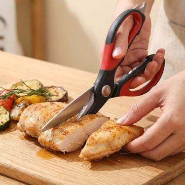 Imagem de Tesouras de cozinha resistentes com suporte magnético, podem ser lavadas na lava-louças, lâminas para todos os fins, feitas com aço japonês 4034 para carne/legumes/churrasco/ervas, preta