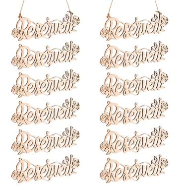 Imagem de 12un Conjunto de Placas Madeira para Reserva Assentos Cadeiras Casamento, Formato Rosa Estilo Rústico com Cordas Ideais para Bancos Igreja Restaurantes Cerimônias e Decoração Eventos