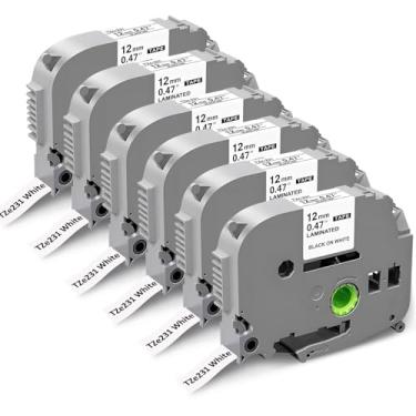 Imagem de TZe-231 Fita adesiva 12 mm 0,47 branco laminado 1/2 polegada substituição para fita de etiqueta Brother P-Touch TZe231 TZ-231 preto sobre branco TZe TZ fita para Brother PT-D210 D220 1280 H110 1280