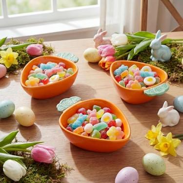 Imagem de Qinyoung 3 peças tigela de doces de cenoura de Páscoa, tigela de servir em forma de cenoura, tigelas de doces de cerâmica, decorações fofas de Páscoa, doces, servidores para férias, escritório, casa