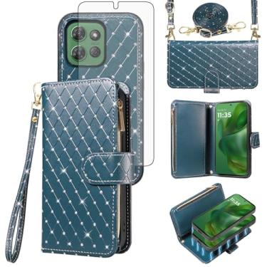 Imagem de Asuwish Capa de celular para Motorola Moto G Power 5G 2025 carteira com zíper destacável capa magnética protetora de tela alça transversal alça com glitter porta-cartões slots XT2515-1 mulheres