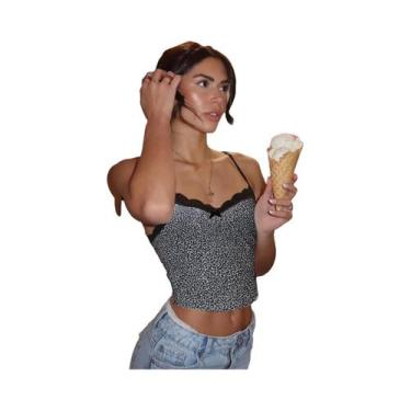 Imagem de Top Feminino Slim De Verão Com Estampa De Leopardo E Detalhes Em Renda