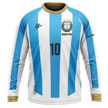 Imagem de Camiseta Manga Longa Filtro UV Argentina Albiceleste Tri Campeã-Masculino