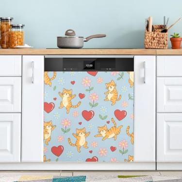 Imagem de ATTX Capa magnética para lava-louças Valentine Kittens | Adesivo decorativo de eletrodomésticos de 58 x 66 cm para armários domésticos e eletrodomésticos #261